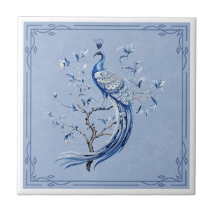 Elegante Blauwe Pauw Keramische Tegel Tegeltje