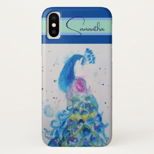 Elegante blauwe Peacock aquarel Dank u iPhone X Hoesje