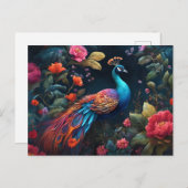 Elegante Blauwe Peacock in Kleurrijke Tuin Briefkaart (Voorkant / Achterkant)