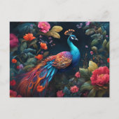 Elegante Blauwe Peacock in Kleurrijke Tuin Briefkaart (Voorkant)