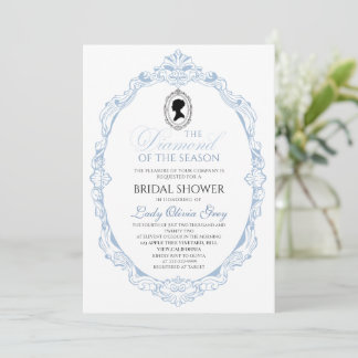 Elegante Blauwe Regency Bridgerton Bruidsborrel Kaart