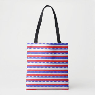 Elegante blauwe rode witte strepen draagtas