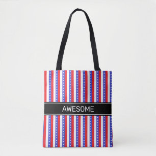 Elegante blauwe rode witte verticale strepen draagtas