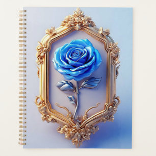 Elegante Blauwe Roos Getoond in Sierlijke Gouden L Planner