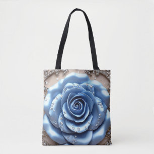 Elegante Blauwe Roos met Glitterende Diamanten Draagtas