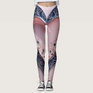 Elegante Blauwe & Roze Diamanten Maan AI kunst Leggings