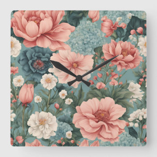 Elegante Blauwe Roze Lente Zomer Tuin Bloemen Vierkante Klok