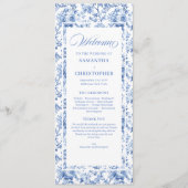 Elegante Blauwe Rozen Franse Toile Huwelijksprogra Programma (Voorkant)