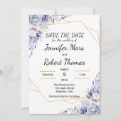 Elegante Blauwe Rozen Save The Date (Voorkant)