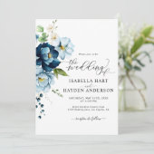 Elegante blauwe rustieke beige alles in 1 QR code  Kaart (Staand voorkant)