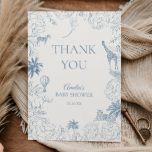 Elegante Blauwe Safari Jungle Dieren Baby Shower Bedankkaart