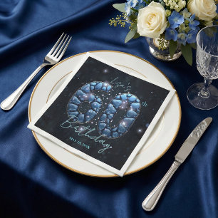 Elegante Blauwe Saffier Glans Mozaïek 60e Verjaard Servet
