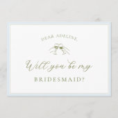 Elegante Blauwe & Salie Bruidsmeisje Uitnodigingsk Kaart (Voorkant)