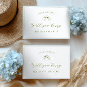 Elegante Blauwe & Salie Bruidsmeisje Uitnodigingsk Kaart