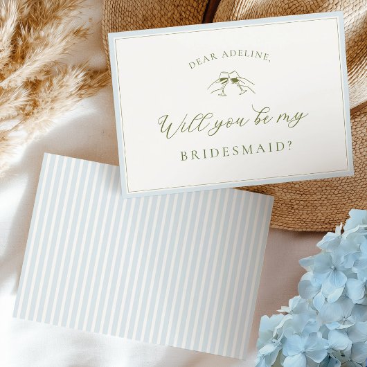 Elegante Blauwe & Salie Bruidsmeisje Uitnodigingsk Kaart