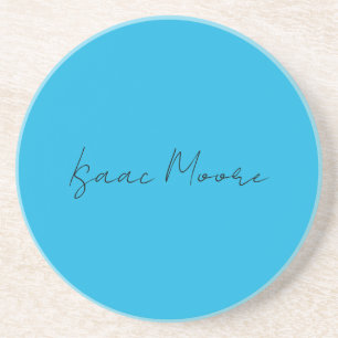 Elegante Blauwe Script Calligrafie Naam Zandsteen Onderzetter