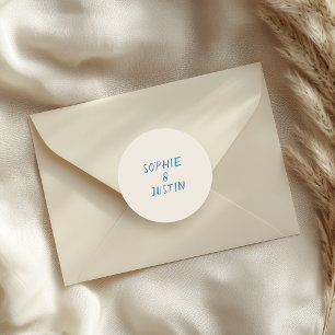 Elegante Blauwe Script Namen Trouw Monogram Ronde Sticker
