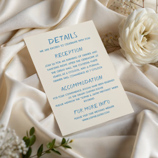 Elegante Blauwe Script Typografie Huwelijksdetails Informatiekaartje