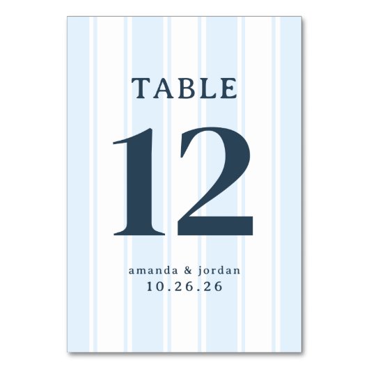 Elegante Blauwe Serif Huwelijk Tafelkaart Kaart (Voorkant)