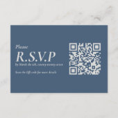 Elegante blauwe serif QR-code RSVP Informatiekaartje (Voorkant)