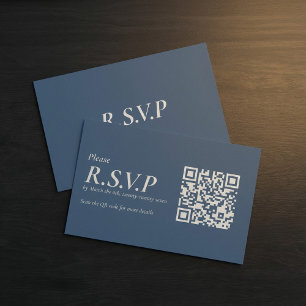 Elegante blauwe serif QR-code RSVP Informatiekaartje