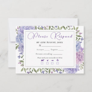 Elegante Blauwe Sering Waterverf Hydrangea Bruilof RSVP Kaartje