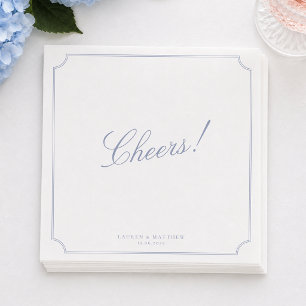 Elegante blauwe servetten met kader voor de bruilo