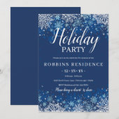 Elegante Blauwe Sneeuwvlok Kerstvakantie Feest Kaart (Voorkant / Achterkant)