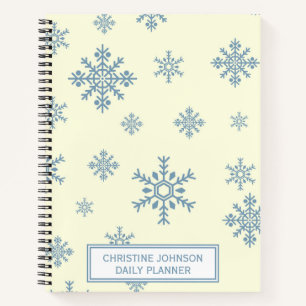 Elegante Blauwe Sneeuwvlokken in Witte Achtergrond Notitieboek