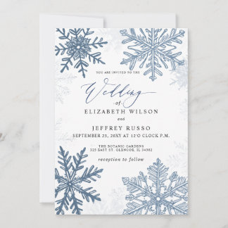 Elegante Blauwe sneeuwvlokken Winter Huwelijk Kaart