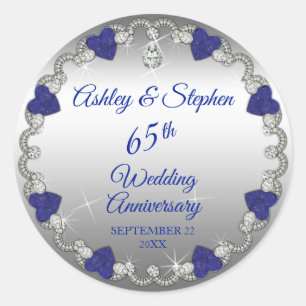 Elegante Blauwe Spinel en Diamanten 65e Jubileum Ronde Sticker