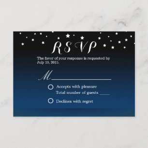 Elegante Blauwe Sterrennacht Bruiloft RSVP Kaartje
