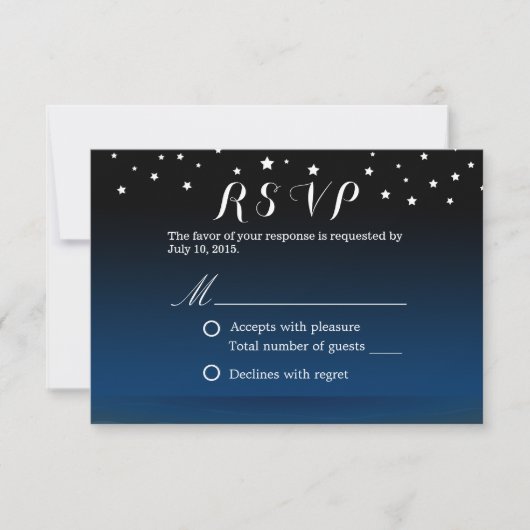 Elegante Blauwe Sterrennacht Bruiloft RSVP Kaartje (Voorkant)