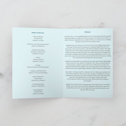 Elegante Blauwe Stof Overlijdensservice Programma (Binnen)