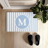 Elegante Blauwe Strepen Monogram Deurmat