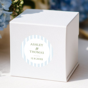 Elegante blauwe strepen monogram ronde sticker