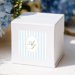 Elegante blauwe strepen monogram vierkante sticker
