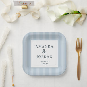 Elegante Blauwe Strepen Papieren Bordje