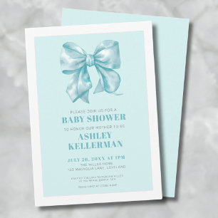 Elegante Blauwe Strik Baby Shower Kaart