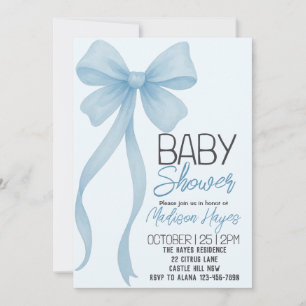 Elegante Blauwe Strik Baby Shower Uitnodiging