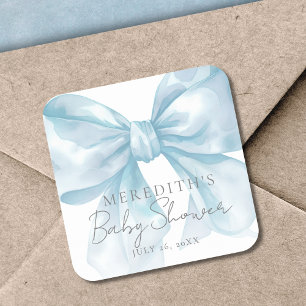 Elegante Blauwe Strik Baby Shower Vierkante Sticker