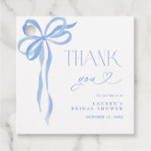 Elegante Blauwe Strik Bruidsborrel Script Bedankt Bedankjes Labels (Voorkant)