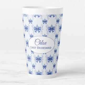 Elegante Blauwe Strik Bruidsdouche Latte Mok