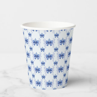 Elegante Blauwe Strik Bruidsdouche Papieren Bekers