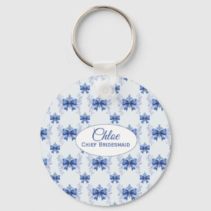 Elegante Blauwe Strik Bruidsdouche Sleutelhanger