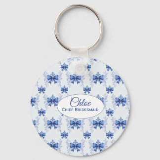 Elegante Blauwe Strik Bruidsdouche Sleutelhanger