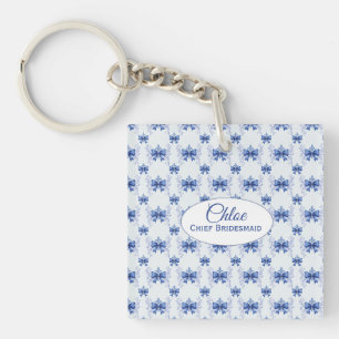 Elegante Blauwe Strik Bruidsdouche Sleutelhanger