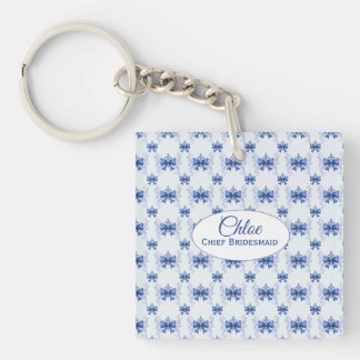 Elegante Blauwe Strik Bruidsdouche Sleutelhanger