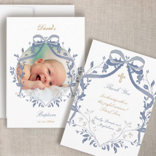 elegante blauwe strik Doop kleine bedankkaart Kaart