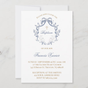 elegante blauwe strik Doopsel Kaart